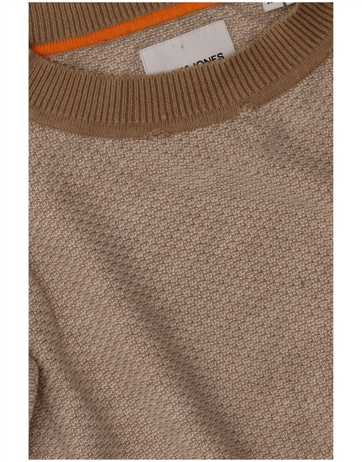 JACK & JONES Mens Crew Neck Jumper Sweater XL Beige Acrylic