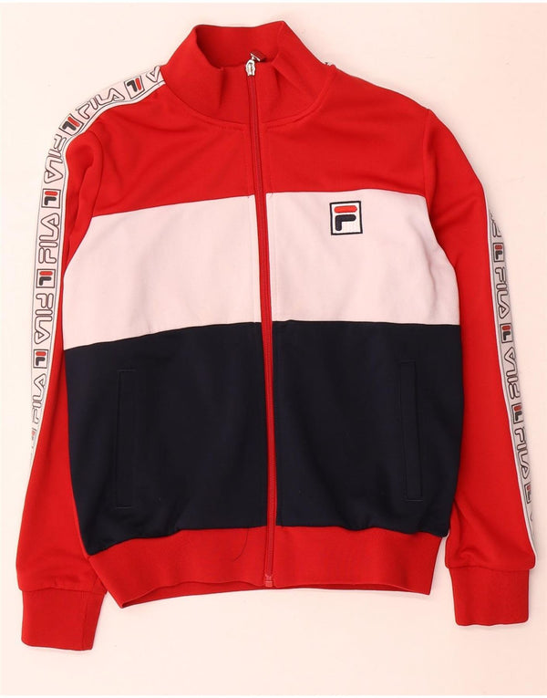 Fila Womens Graphic Tracksuit Top Jacket UK 14 Medium Red Colourblock