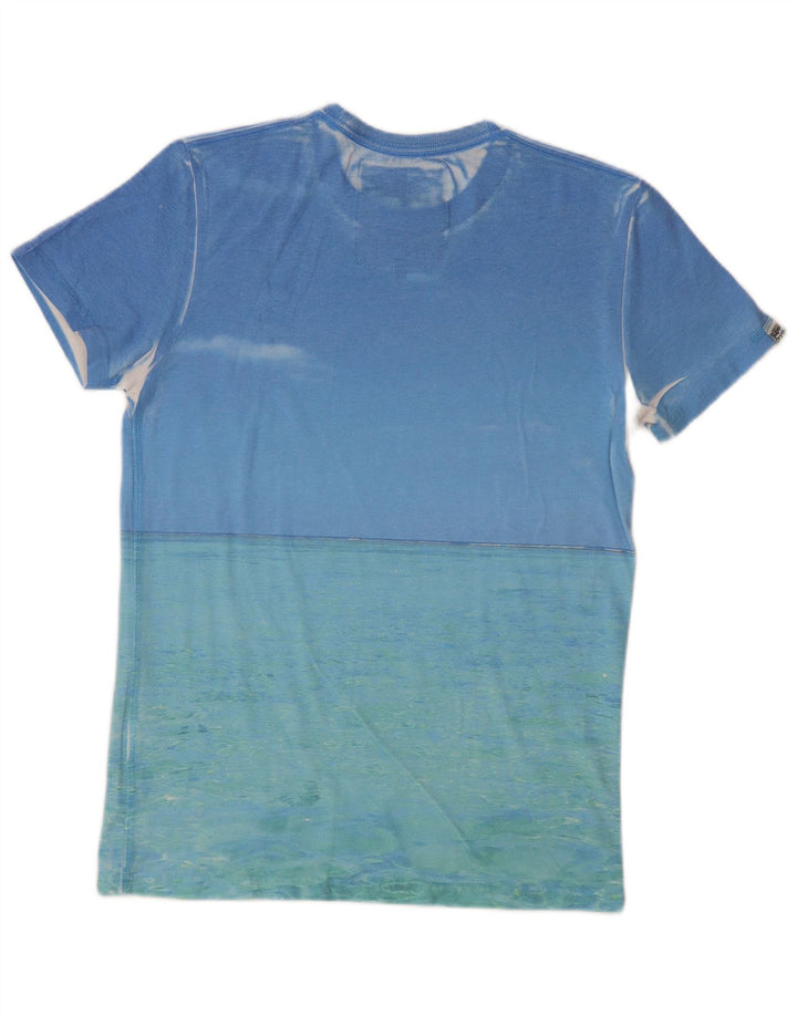 SUPERDRY Mens Graphic T-Shirt Top Small Blue Colourblock