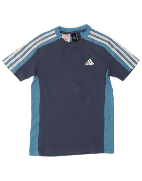 Adidas Boys Regular Graphic T-Shirt Top 9-10 Years Blue Colourblock Cotton