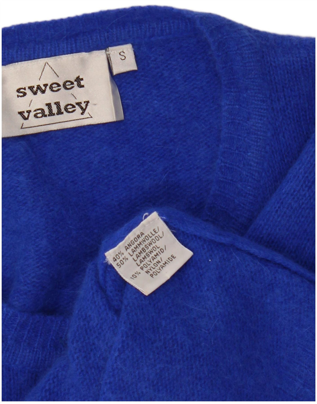 VINTAGE Womens Crop Cardigan Sweater UK 10 Small Blue Wool