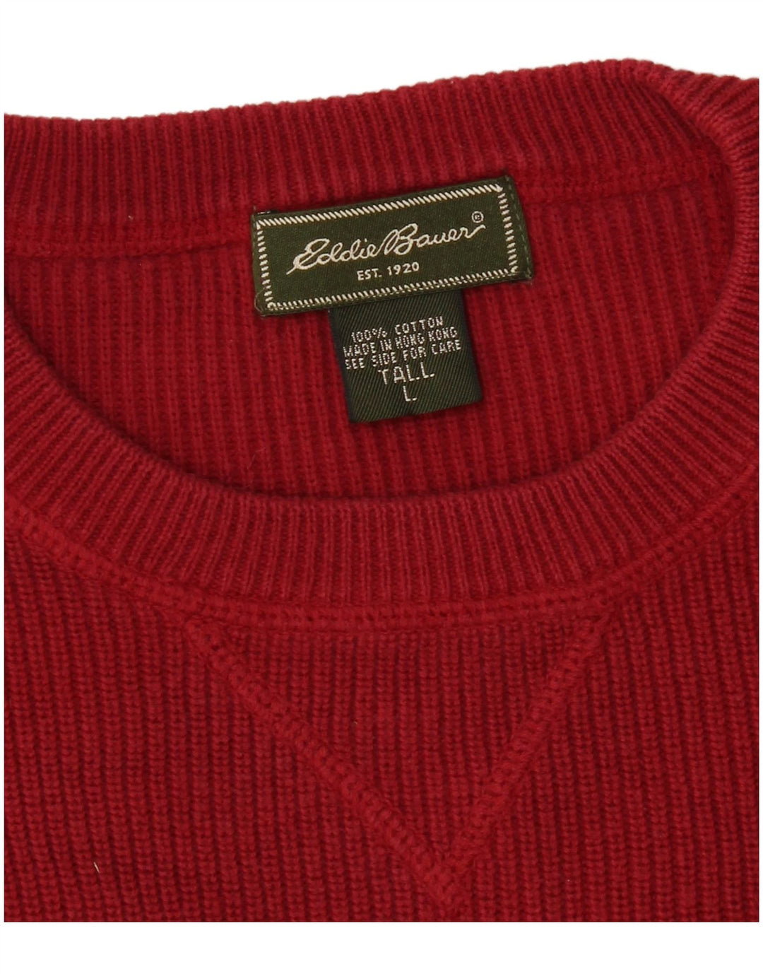 EDDIE BAUER Mens Tall Crew Neck Jumper Sweater Large Red Cotton