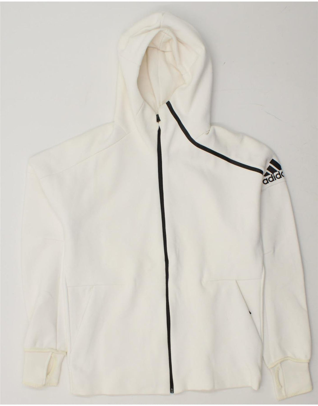 ADIDAS Mens Graphic Zip Hoodie Sweater Medium White Cotton