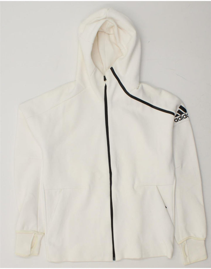 ADIDAS Mens Graphic Zip Hoodie Sweater Medium White Cotton