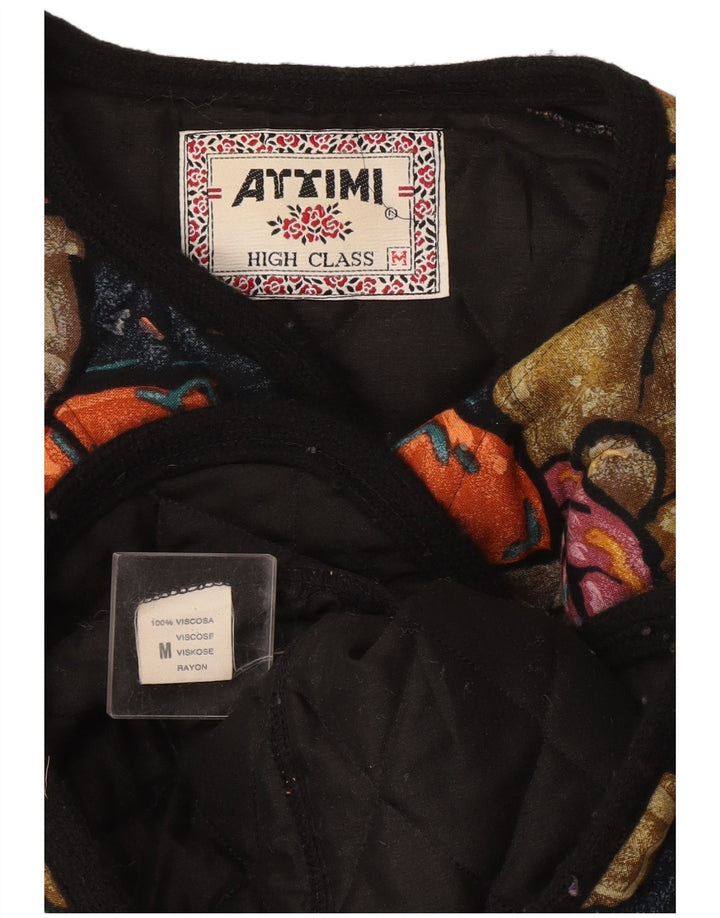 Vintage Womens Quilted Jacket UK 14 Medium Multicoloured Floral Viscose