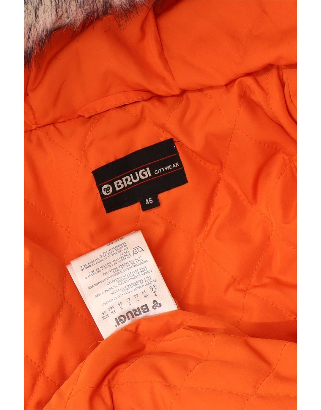 Brugi Womens Hooded Padded Jacket UK 14 Large Orange Polyester