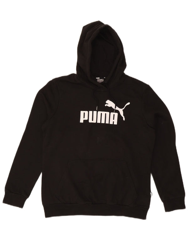 PUMA Womens Graphic Hoodie Jumper UK 14 Medium Black Cotton