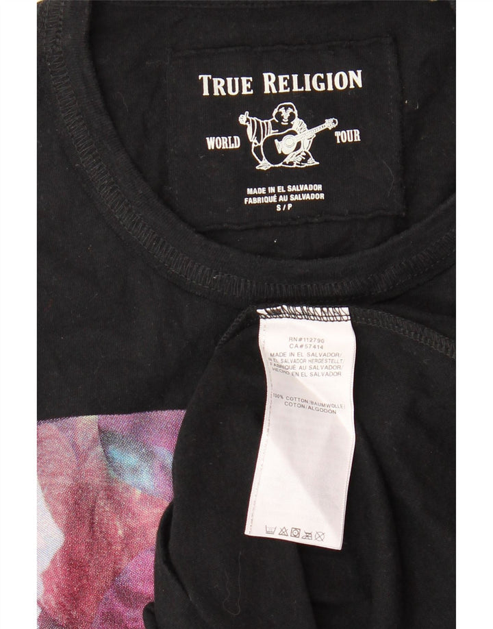 TRUE RELIGION Mens Graphic T-Shirt Top Small Black Floral Cotton