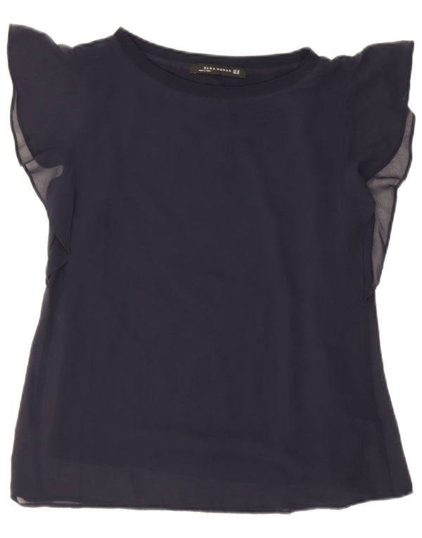 Zara Womens Oversized Blouse Top UK 6 XS Navy Blue Viscose
