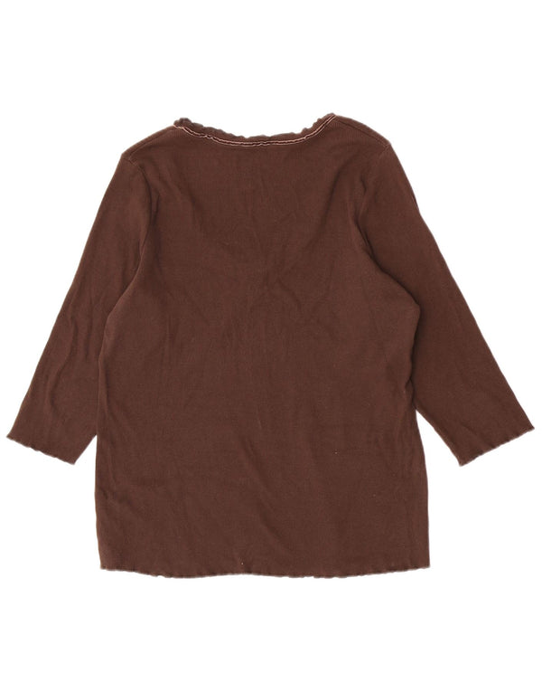Marks & Spencer Womens Top 3/4 Sleeve UK 16 Large Brown Cotton