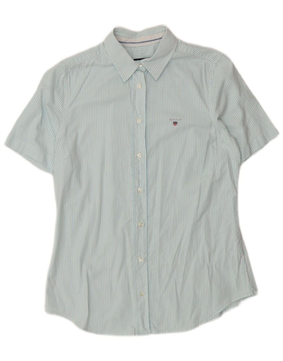 GANT Womens Short Sleeve Shirt UK 12 Medium Blue Pinstripe Cotton