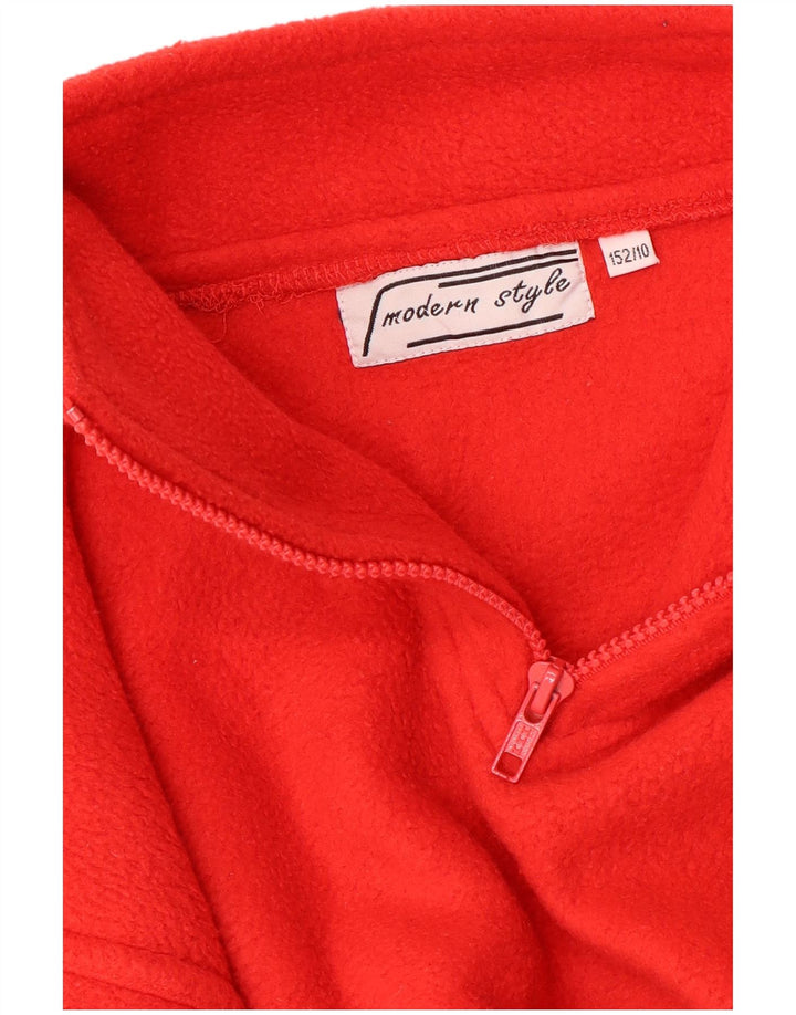 VINTAGE Boys Zip Neck Fleece Jumper 9-10 Years Red