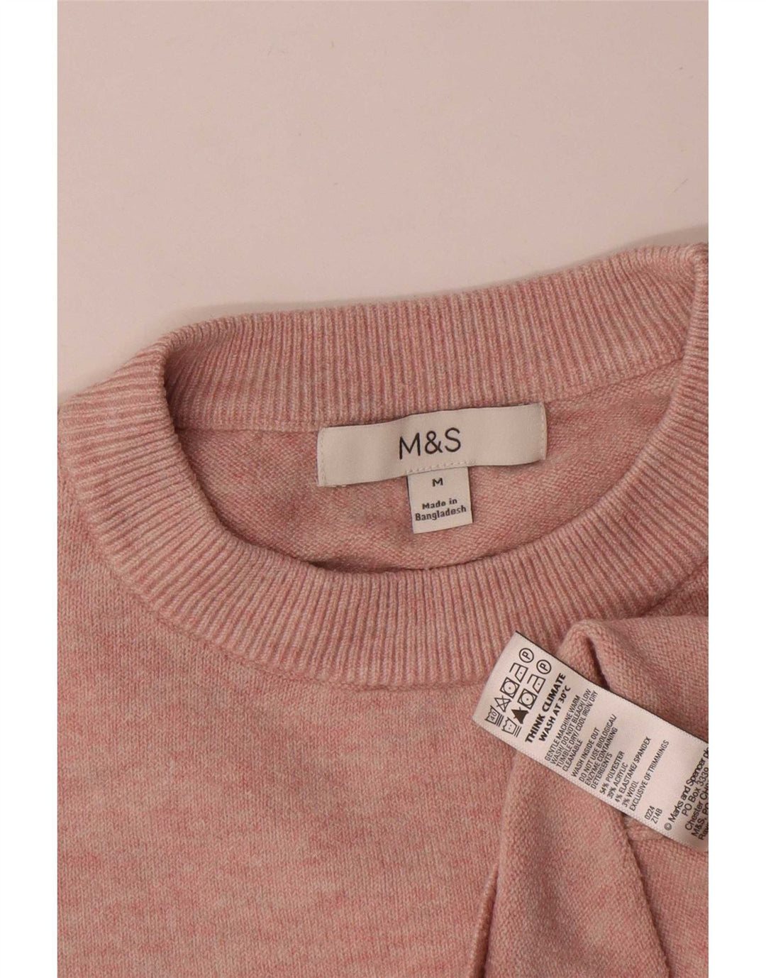 Marks & Spencer Womens Crew Neck Jumper Sweater UK 14 Medium Pink Polyester