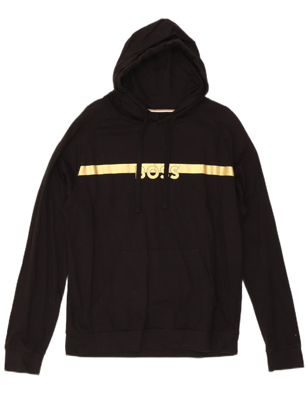 Hugo Boss Mens Graphic Hoodie Jumper Medium Black Colourblock Cotton