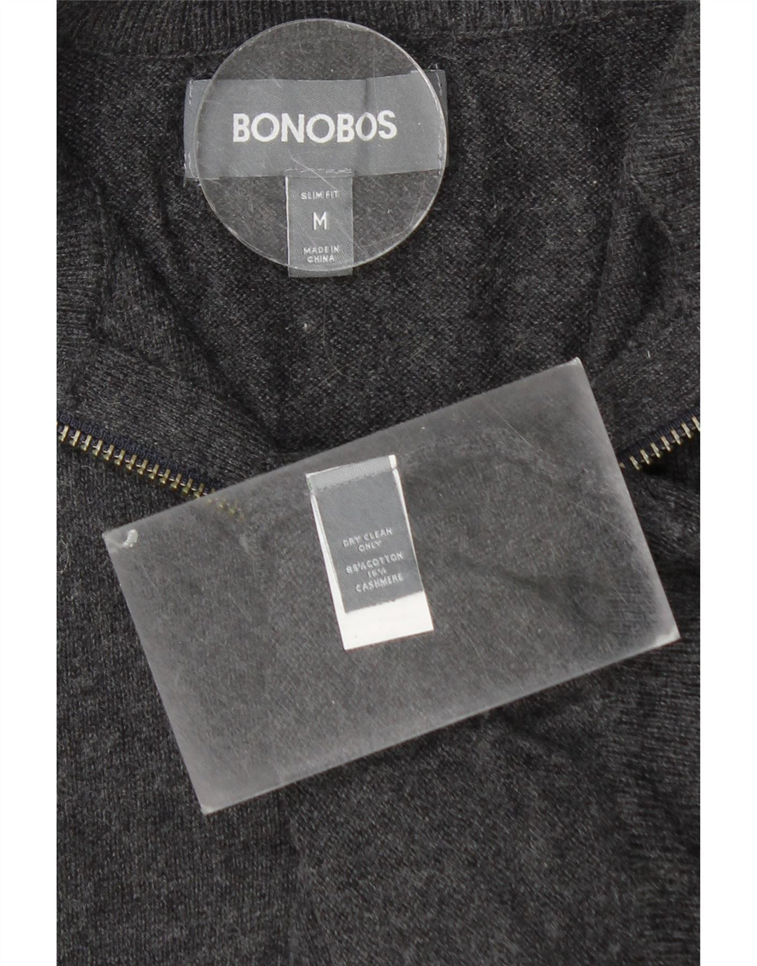 BONOBOS Mens Zip Neck Jumper Sweater Medium Grey Cotton