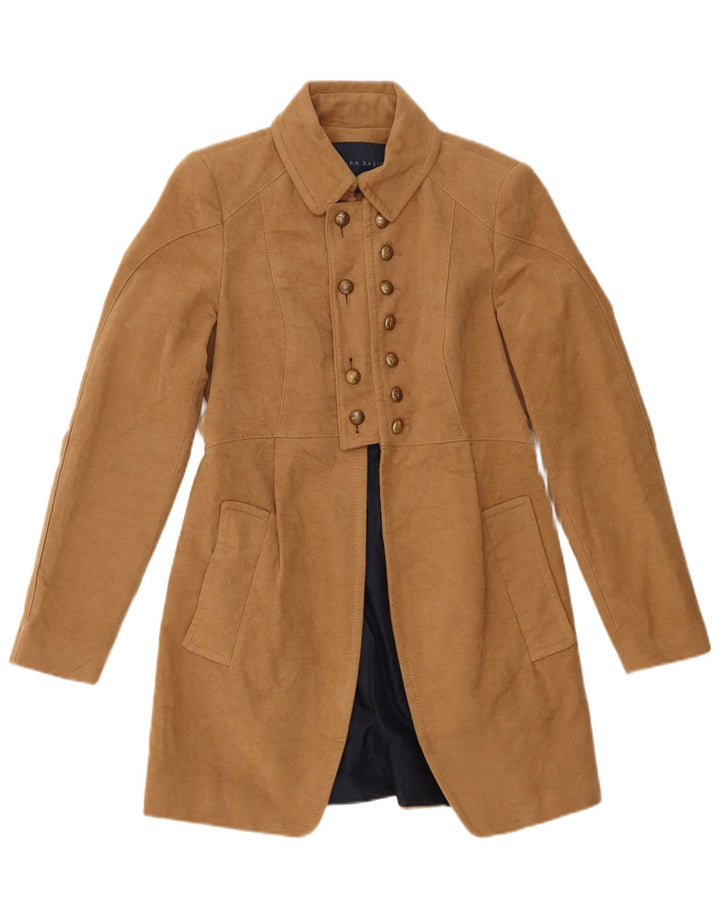 Zara Womens Double Breasted Coat UK 12 Medium Beige Cotton