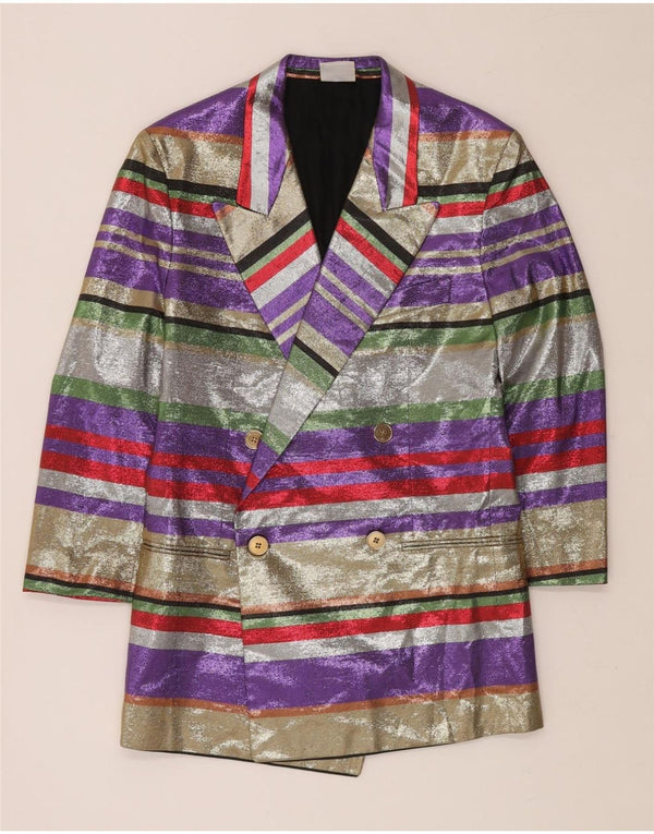 VINTAGE Womens 3/4 Sleeve Blazer Jacket EU 40 Medium Multicoloured Striped