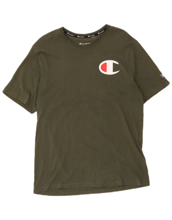 Champion Mens Graphic T-Shirt Top XL Khaki Cotton