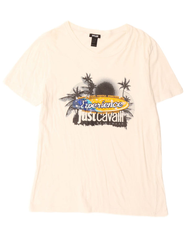 Just Cavalli Mens Graphic T-Shirt Top Large White Cotton