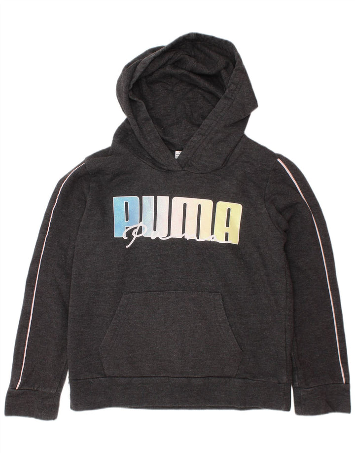 PUMA Girls Graphic Hoodie Jumper 6-7 Years Small  Grey Cotton
