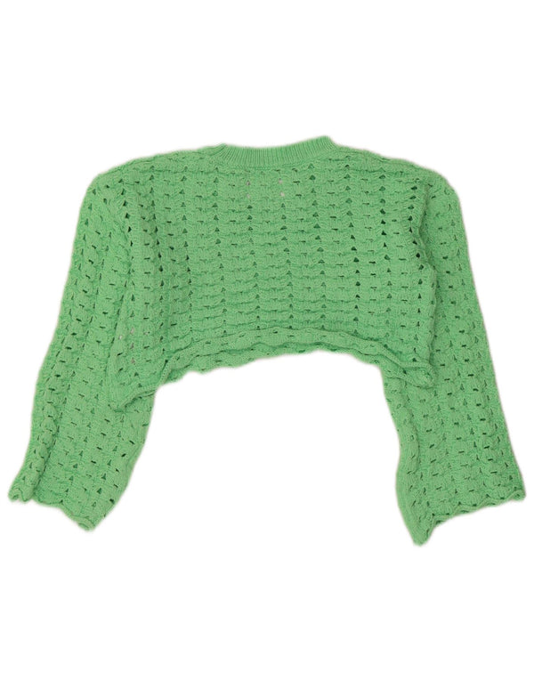 Zara Girls Crop Crew Neck Jumper Sweater 8-9 Years Green Polyester