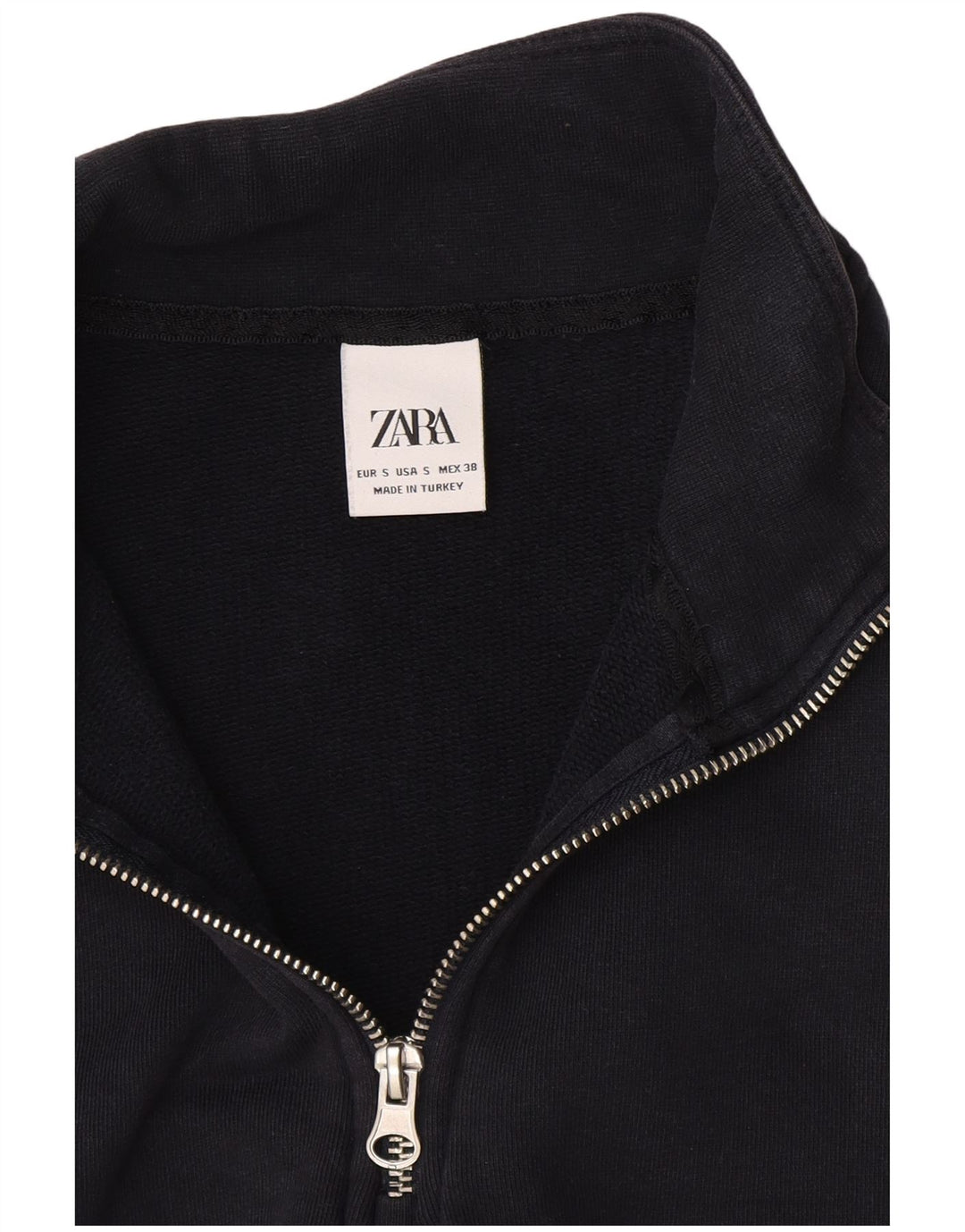 Zara Womens Zip Neck Sweatshirt Jumper UK 10 Small Navy Blue