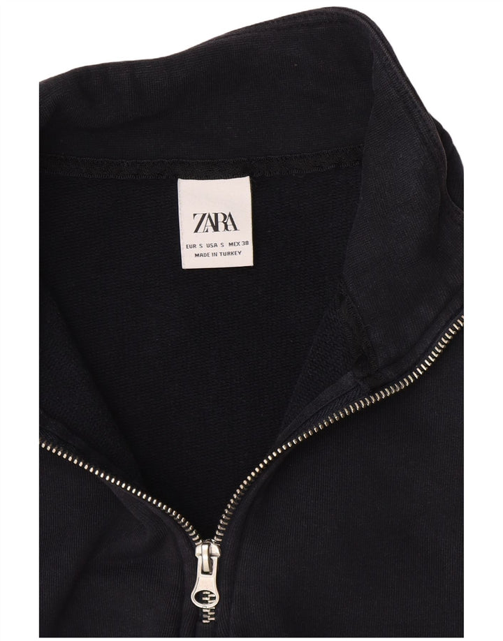 Zara Womens Zip Neck Sweatshirt Jumper UK 10 Small Navy Blue