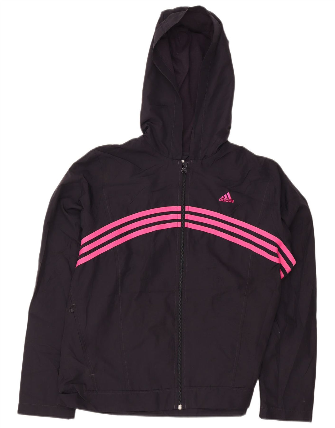Adidas Womens Hooded Tracksuit Top Jacket UK 16 Large Black Polyester
