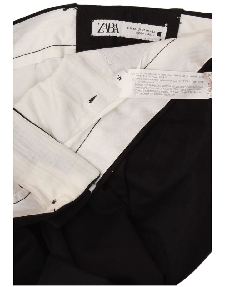 ZARA Mens Slim Suit Trousers EU 42 Large W32 L31 Black Cotton
