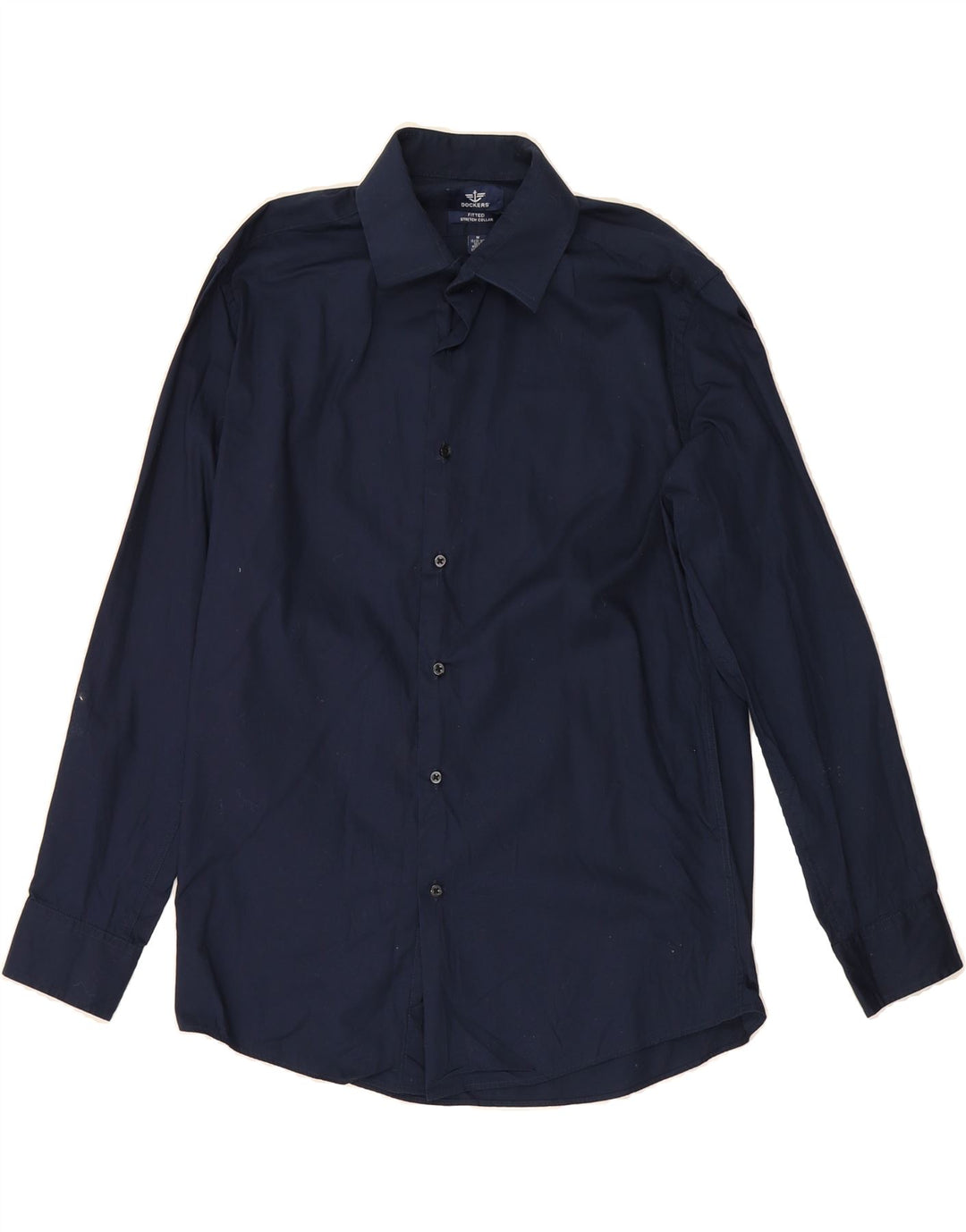 DOCKERS Mens Fitted Shirt Size 15 1/2 Medium Navy Blue Cotton Vintage Dockers and Second-Hand Dockers from Messina Hembry 