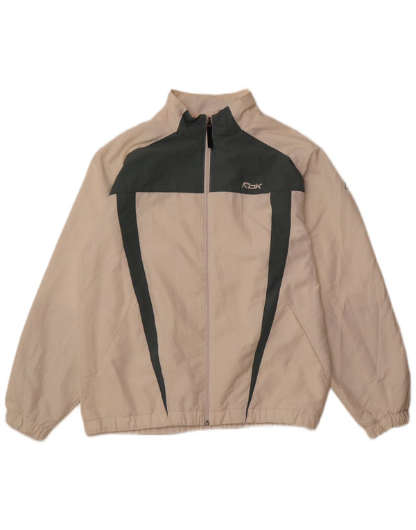 REEBOK Mens Tracksuit Top Jacket  Large Off White Colourblock Polyester