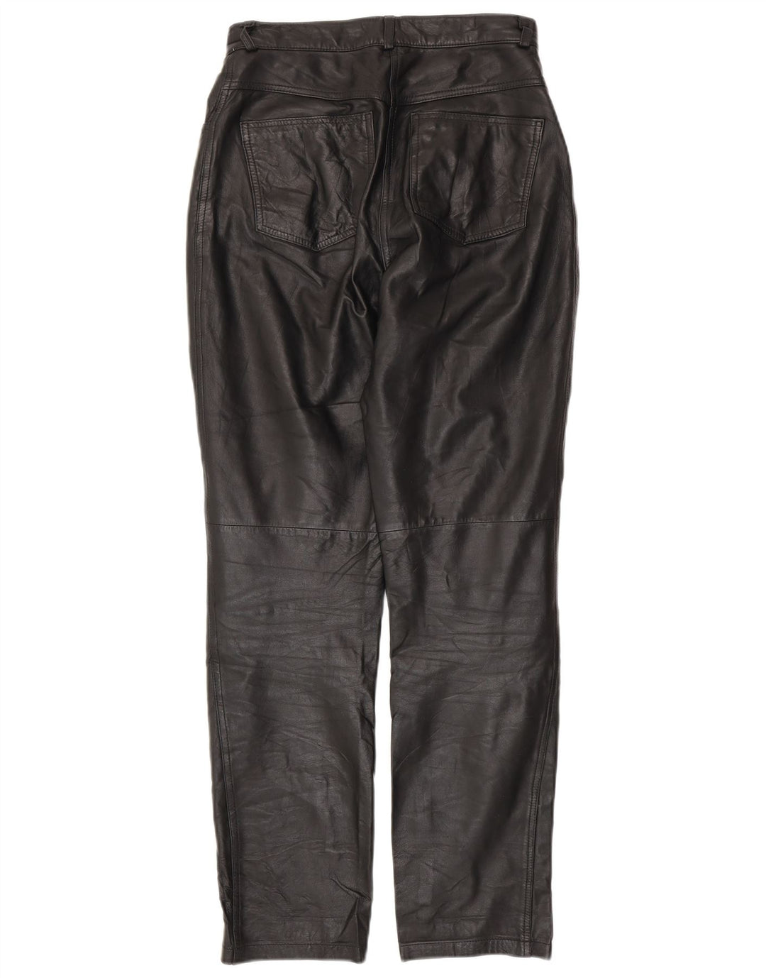 VINTAGE Womens Tapered Leather Trousers UK 10 Small W28 L30 Black Leather