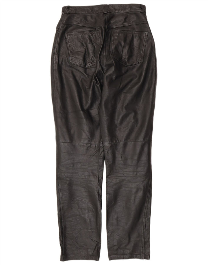 VINTAGE Womens Tapered Leather Trousers UK 10 Small W28 L30 Black Leather