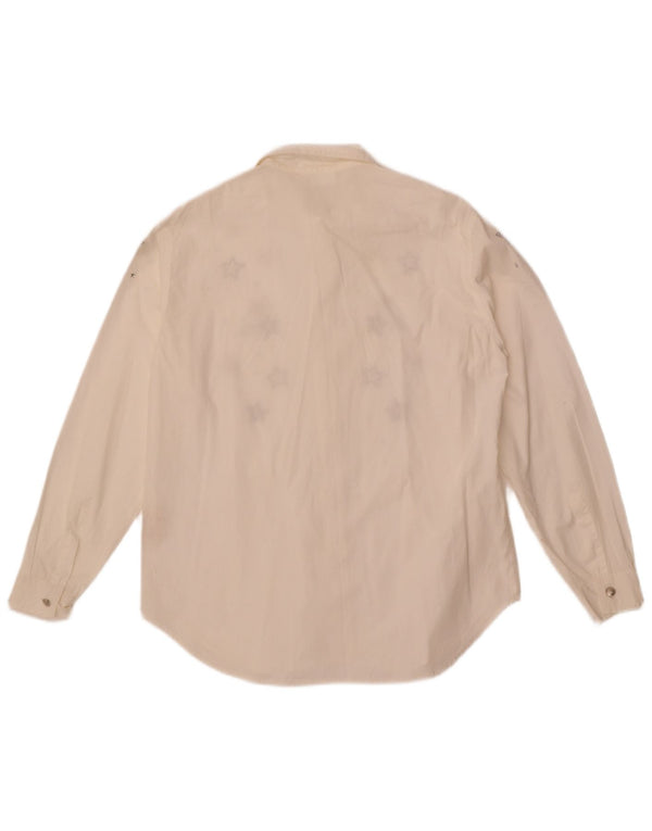 Roccobarocco Womens Graphic Shirt IT 44 Medium White Geometric Cotton