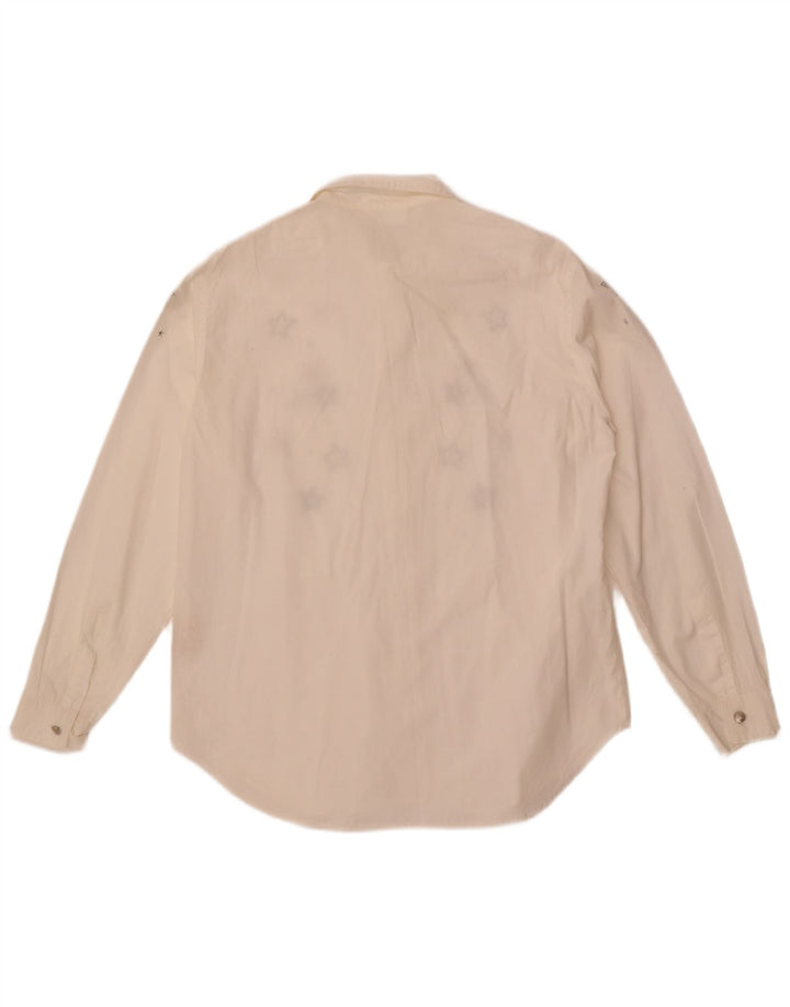 Roccobarocco Womens Graphic Shirt IT 44 Medium White Geometric Cotton