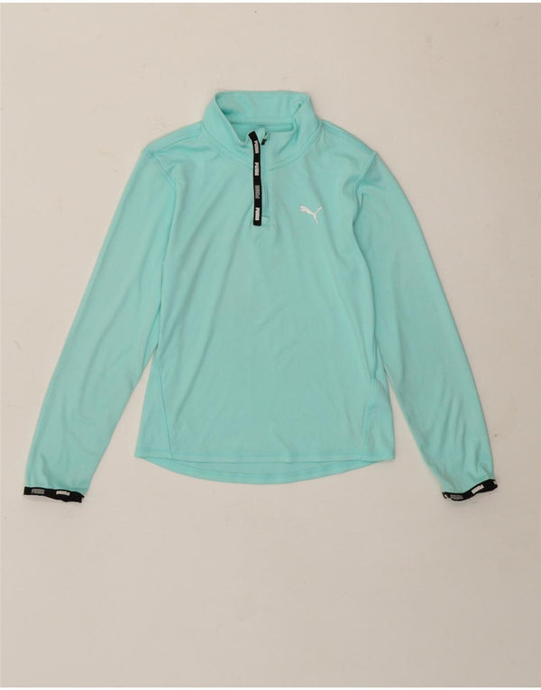 Puma Girls Zip Neck Top Long Sleeve 9-10 Years Turquoise Polyester Sports
