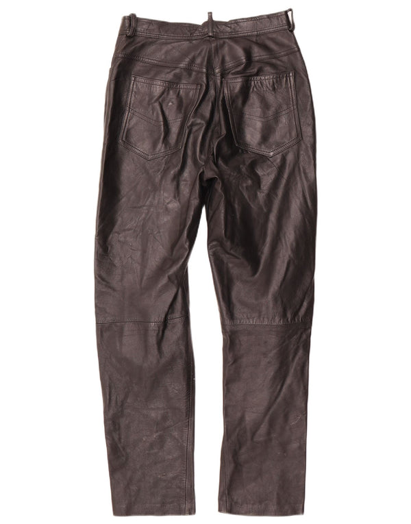 VINTAGE Womens Straight Trousers IT 42 Medium W28 L29 Black Leather