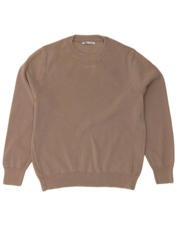 ZARA Womens Crew Neck Jumper Sweater UK 14 Medium Grey Cotton