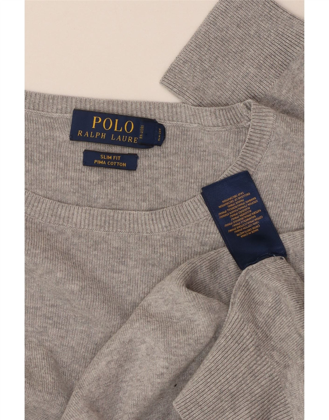 POLO RALPH LAUREN Mens Slim Fit Boat Neck Jumper Sweater Medium Grey