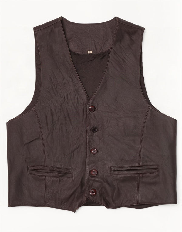 Vintage Mens Leather Waistcoat Medium Brown