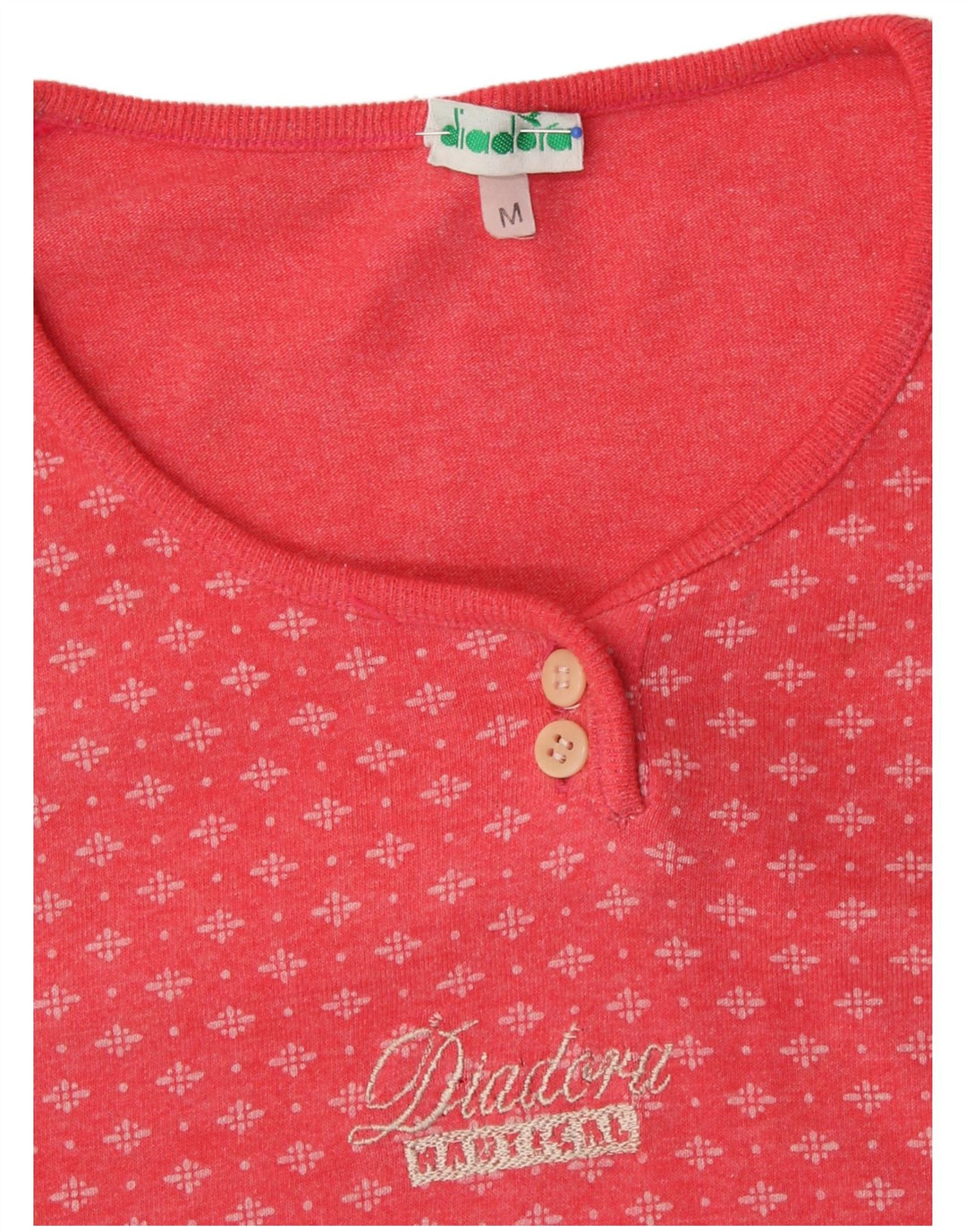 DIADORA Womens T-Shirt Top UK 14 Medium Pink Geometric Cotton