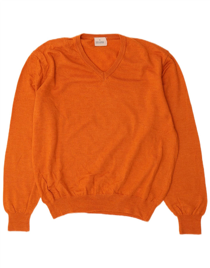 TRUSSARDI Womens V-Neck Jumper Sweater UK 20 2XL Orange Wool