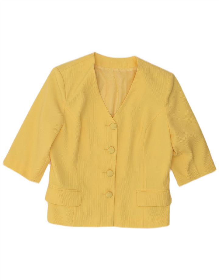 Vintage Womens 4 Button Short Sleeve Blazer Jacket UK 12 Medium Yellow