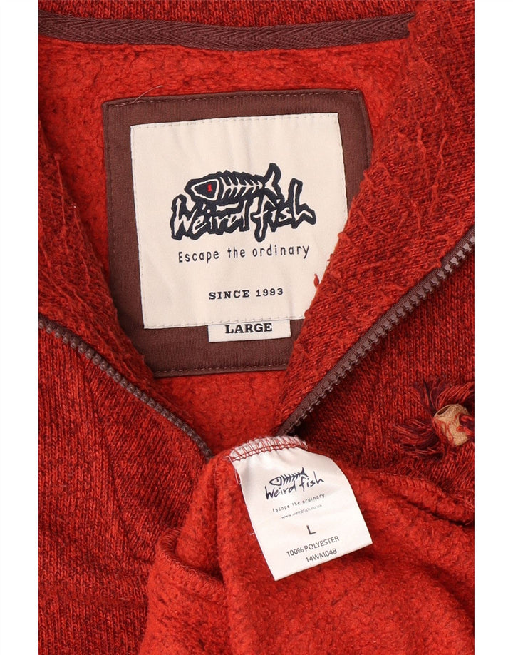 Weird Fish Mens Zip Neck Sweatshirt Jumper Large Red Flecked Polyester