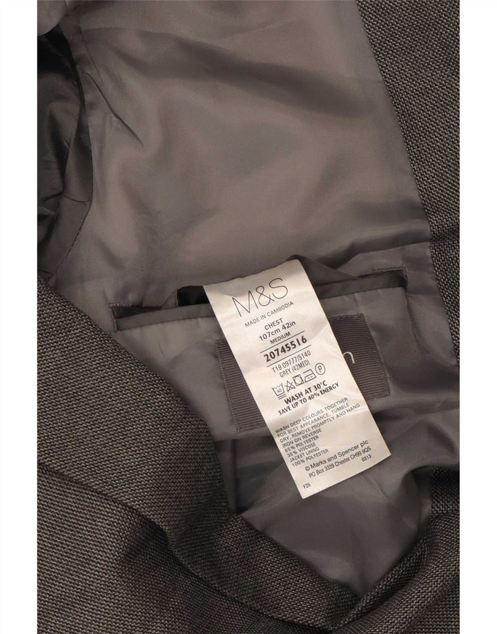 Marks & Spencer Mens 2 Button Blazer Jacket UK 42 Large Grey Polyester
