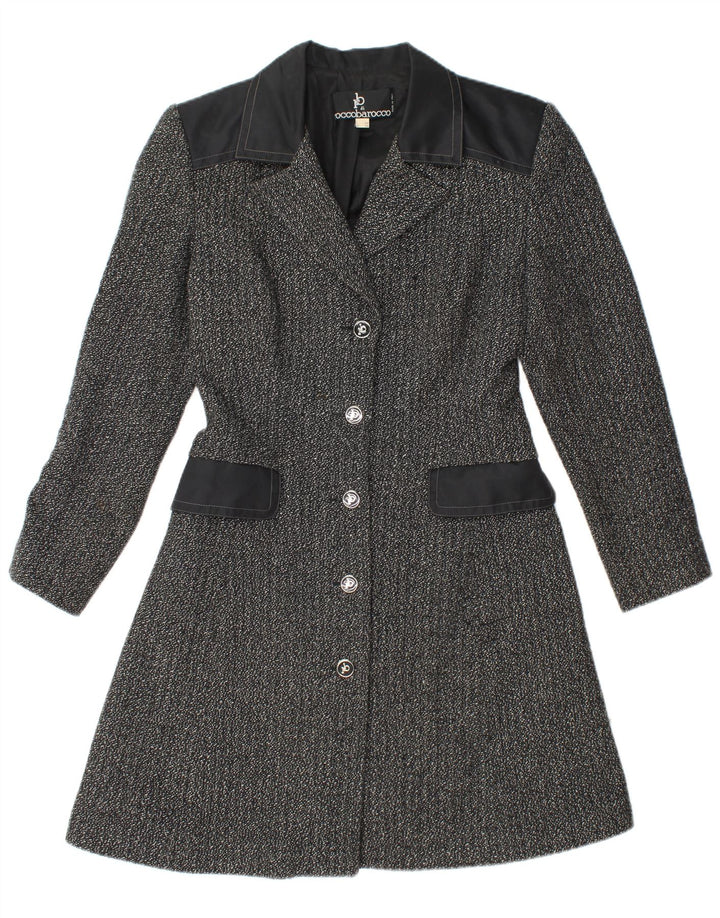 ROCCOBAROCCO Womens Overcoat IT 42 Medium Black Flecked Wool