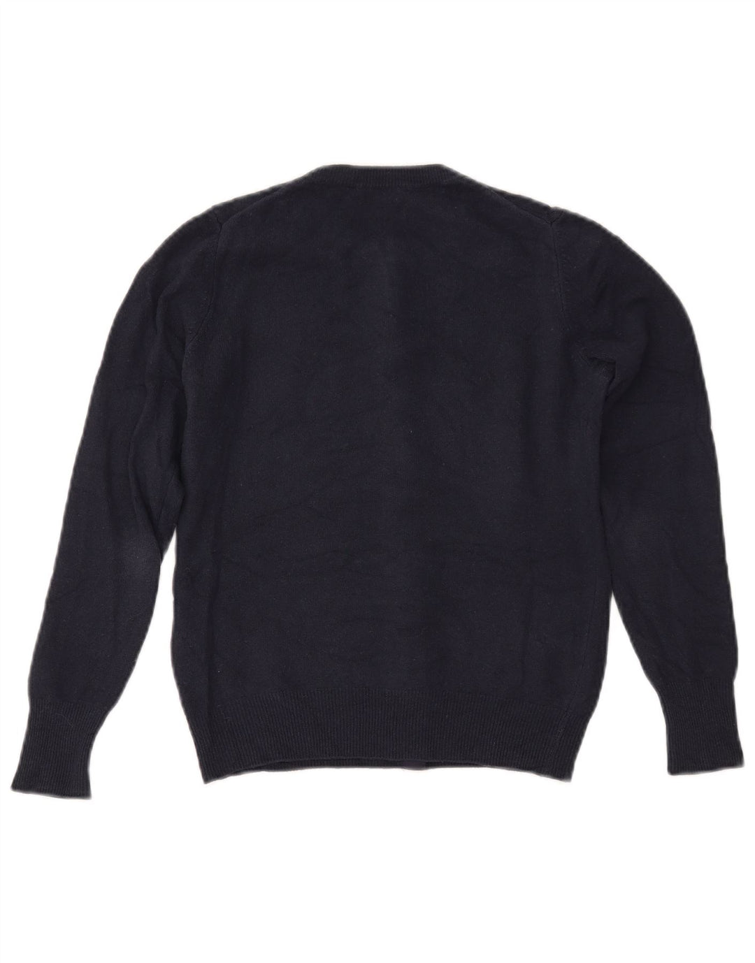 BENETTON Womens Crop Cardigan Sweater UK 6 XS Navy Blue Merino Wool