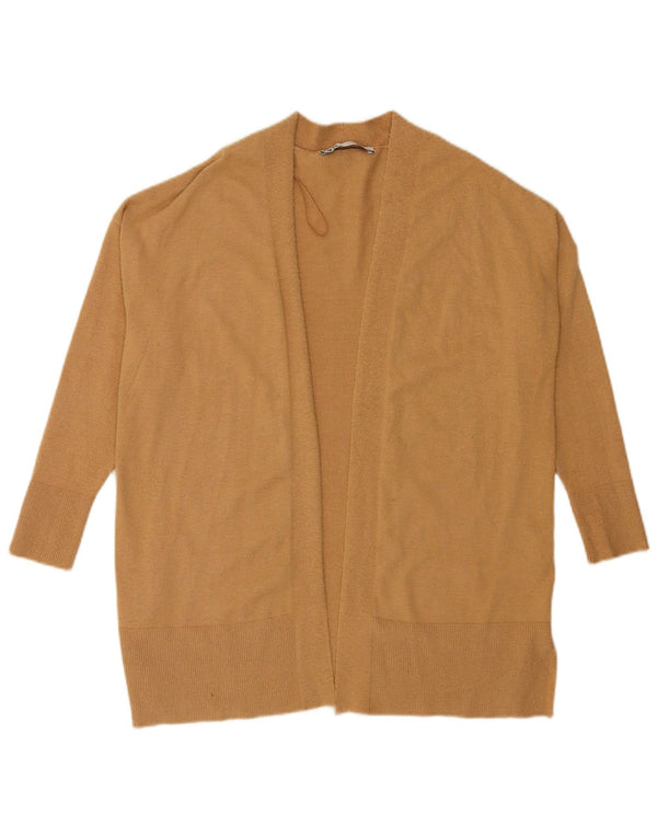 Zara Womens 3/4 Sleeve Open Cardigan Sweater UK 10 Small Beige Viscose