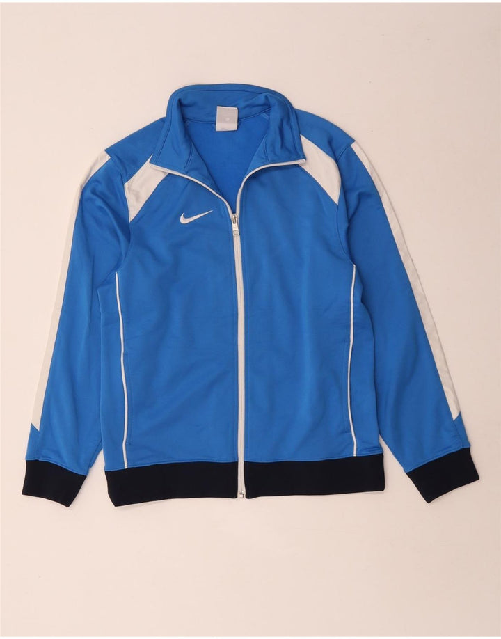 Nike Boys Tracksuit Top Jacket 12-13 Years Large Blue Colourblock Polyester