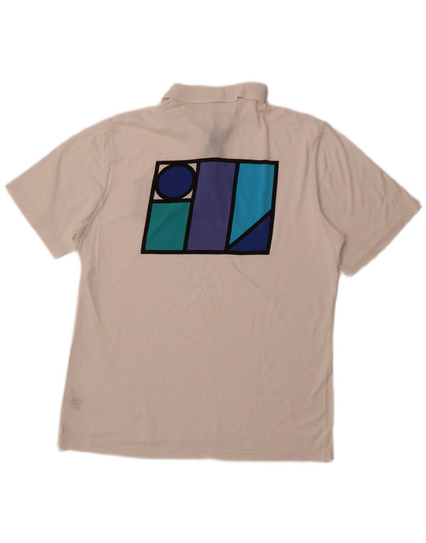 ADIDAS Mens Graphic Polo Shirt IT 50 Medium White Cotton